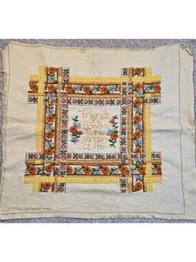 Creative Circle 1982 Finished Needlepoint Vintage 17" x 16" Friends Are Flowers